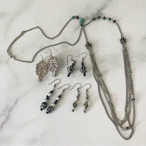 Silver Tone Earrings and Necklace Bundle